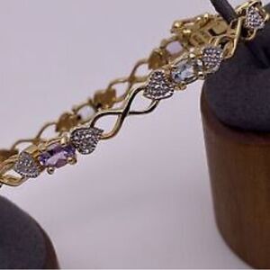 925 Gold Plated Bracelet Various Stones Heart Tennis